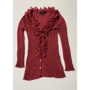 Louis Vuitton Burgundy Red Sweater with Frills and Pearl Detail V Neck Size M
